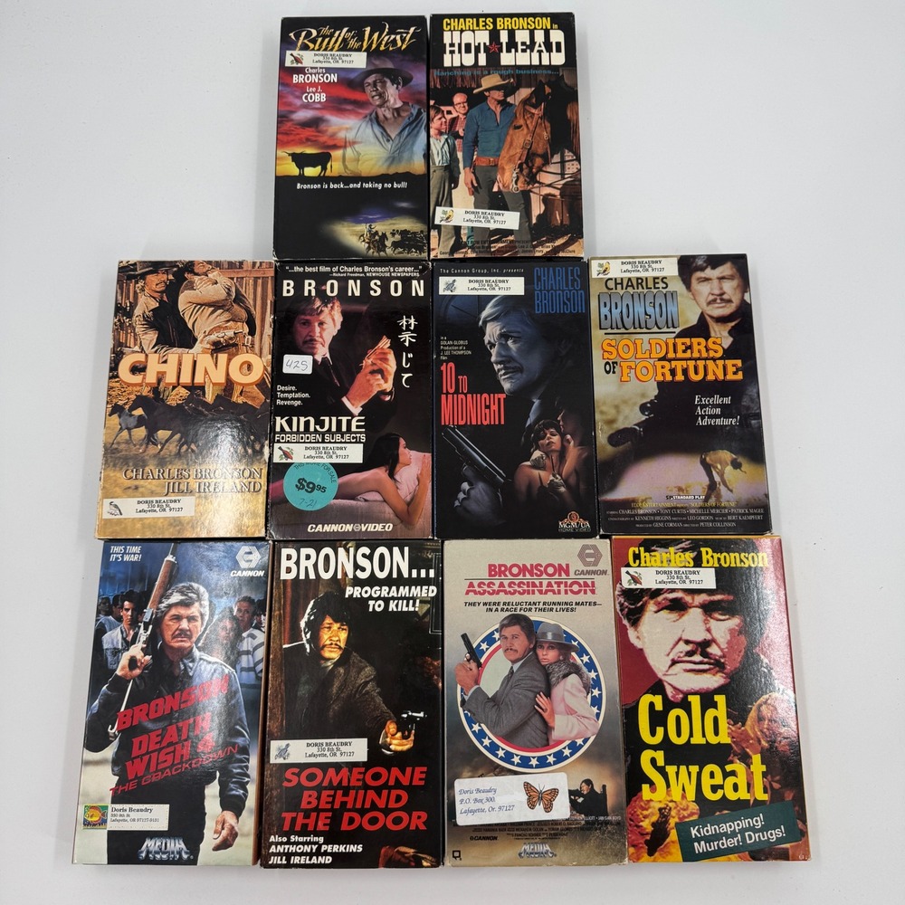 Charles Bronson VHS Lot 10 Western Action Movies Chino Death Wish Cold Sweat‎